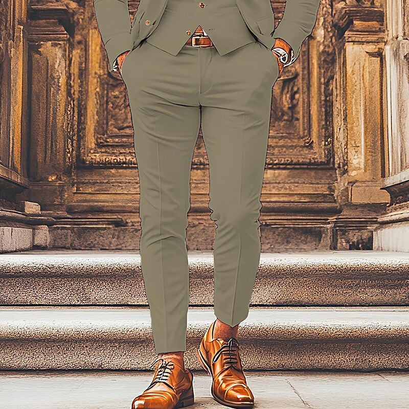 Men's Graduation Dress Pants Trousers Chinos Buttons Pocket Solid Color Comfort Formal Party Work Fashion Classic Style Light Khaki Green Micro-elastic 2025 - $15.49 –P1