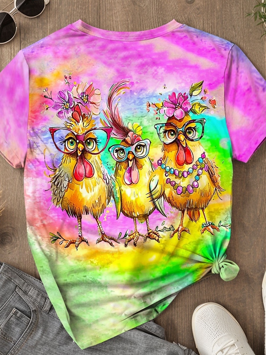 Dame T skjorte Hane Fritid Kortermet Rund hals Vanlige topper Daglig Trykt mønster Fuksia Sommer 2025 - $19.99 –P2