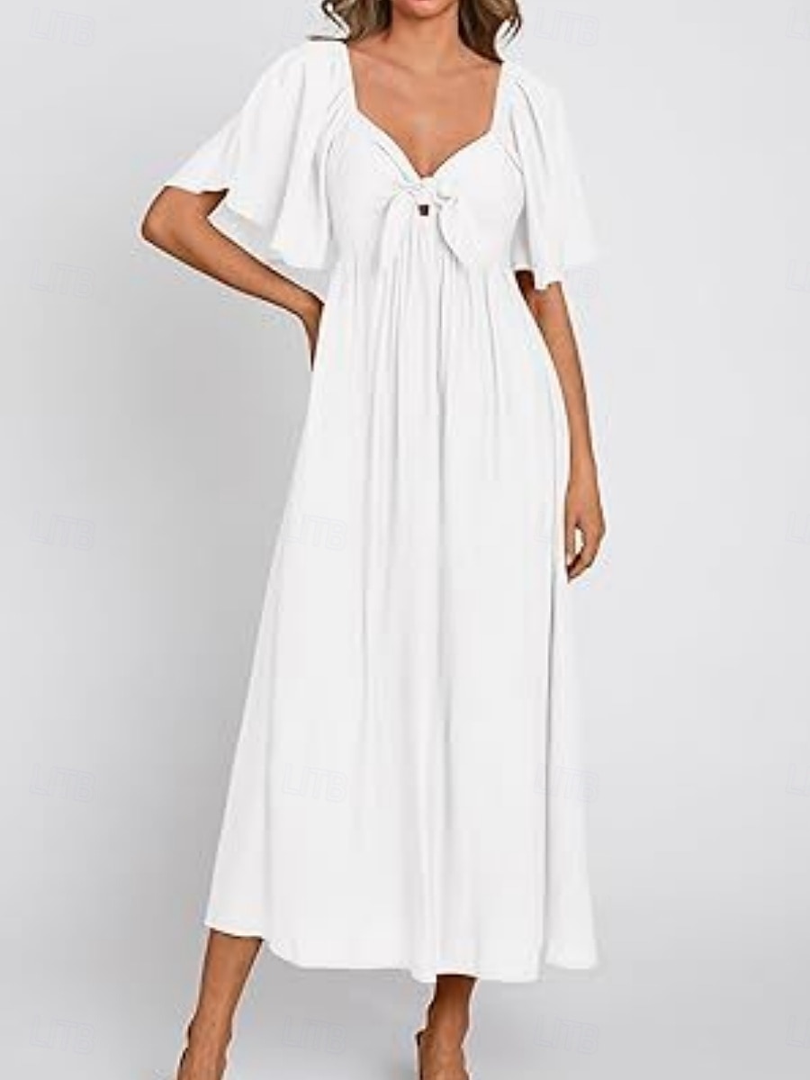 Per donna Vestito longuette Abito casual Abito linea A Moda Essenziale Informale Da mare Giornaliero Standard Liscio Manica corta A V Bianco Azzurro Estate del 2025 a $41.99 –P1