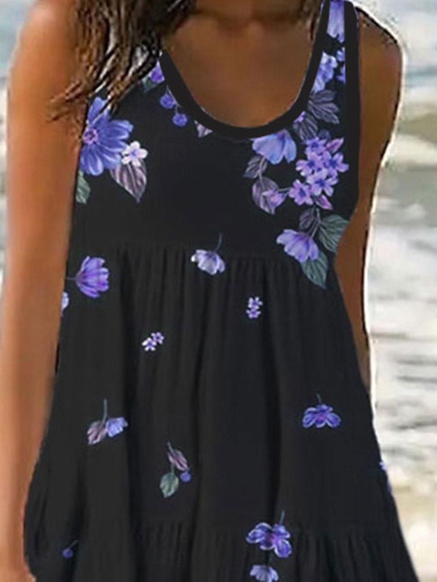 Kvinnors Mini Klänning Petite Klänning Sommarklänning Skift Klänning Volang Klänning Semester Avslappnad Utomhus Semester Dags Regular Fit Blommig Ärmlös U-Hals Blå Lila Fuchsia Grön Sommar Vår 2025 - $28.99 –P2
