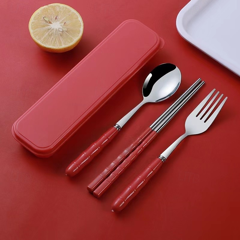 Ensemble d'ustensiles de camping 3 en 1 en acier inoxydable avec couvercle en plastique réutilisable, ensemble de cuillères, fourchettes et baguettes portables pour pique-nique en camping de 2025 ? $6.99 –P8