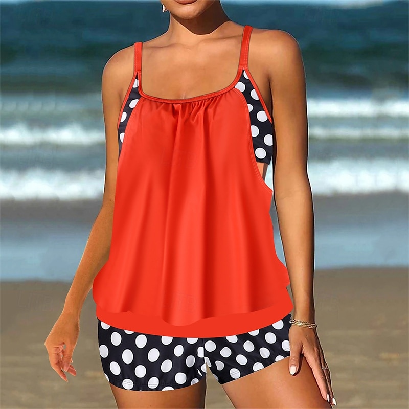 Femme Tankini Maillot De Bain Deux Pièces Bretelles Croisées Maillots de Bain Tache Maillots de Bain Noir Rouge Respirable Séchage rapide Poids Léger Sans Manches - Natation Surf Plage Eté Printemps de 2025 ? $26.99 –P5