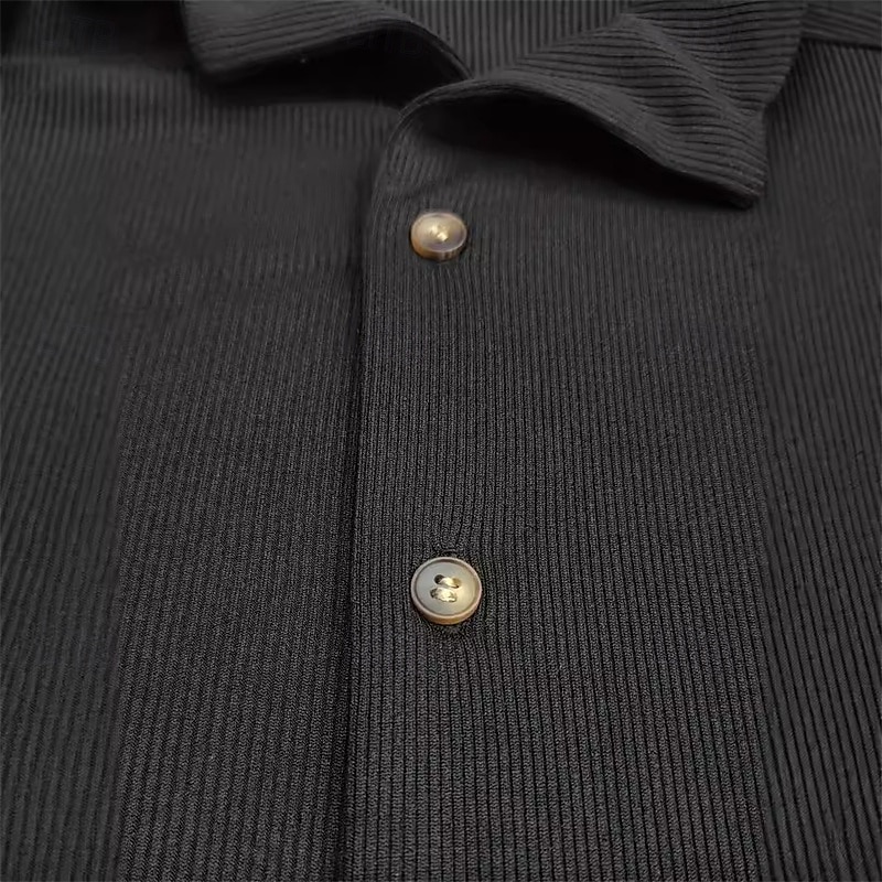 Men's 2 Piece Shirt Set Matching Sets Casual Shirt Corduroy Shirt Button Up Shirt Plain Street Daily Black Short Sleeve Collar Spring & Summer Clothing Apparel 2025 - $40.99 –P2