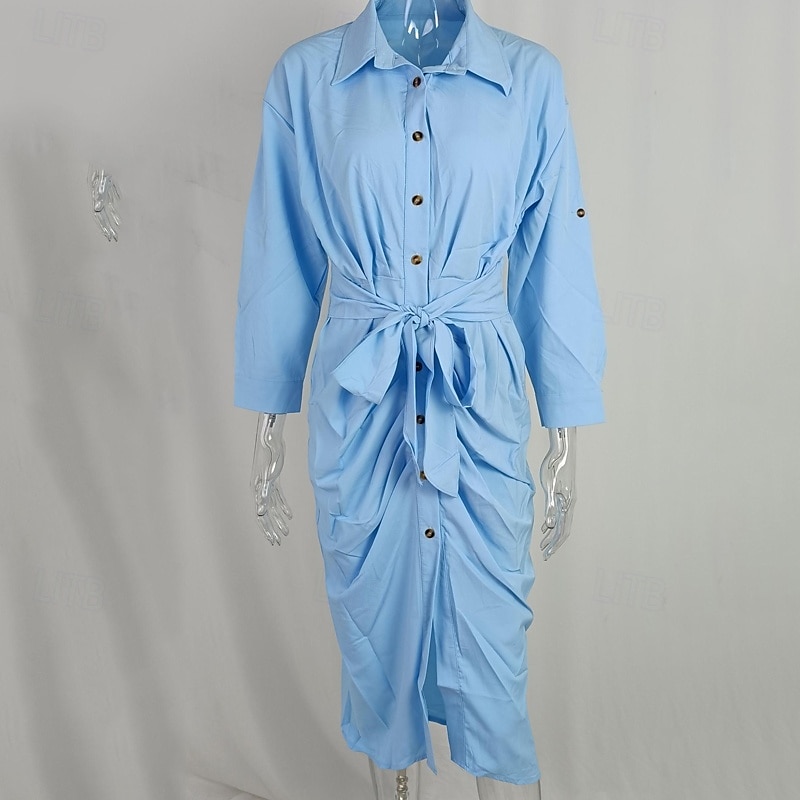 Damen kleid lang blusenkleid Casual kleid Sommerkleid Stilvoll Brautkleider schlicht Urlaub Täglich Verabredung Regular Fit Farbblock Langarm Kargen Weiß Gelb Himmelblau Khaki Sommer Frühling 2025 - $23.99 –P5