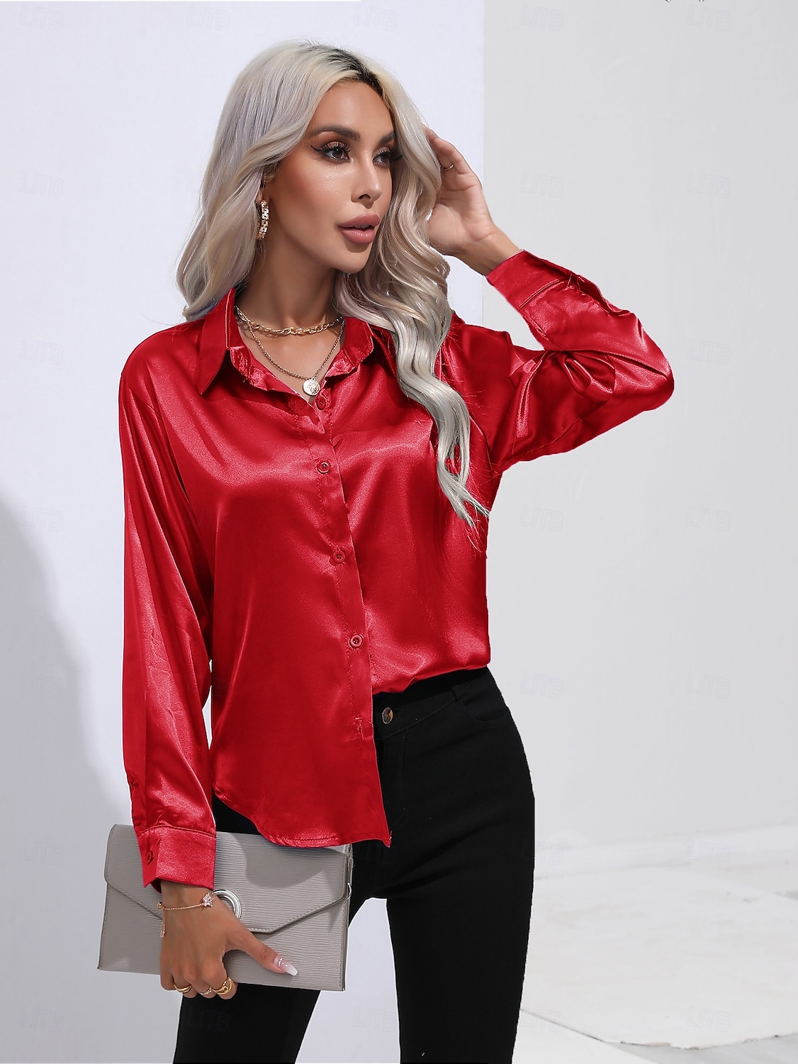 Women's Shirt Boho Shirt Dressy Tops Plain Casual Boho Long Sleeve Bishop Sleeve Shirt Collar Regular Tops Party Evening Wear Daily Evening Party Glitter Silver Black Yellow Red Royal Blue Summer 2025 - $25.99 –P7