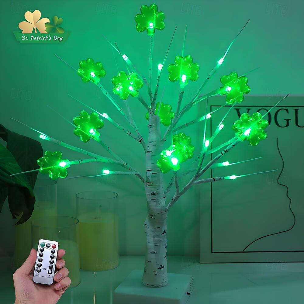 Veilleuse décorative trèfle de la Saint-Patrick 45 cm 13 LED - USB/batterie double alimentation avec télécommande 8 fonctions pour décoration d'ambiance de fête intérieure 1 pièce de 2025 ? $29.99 –P20