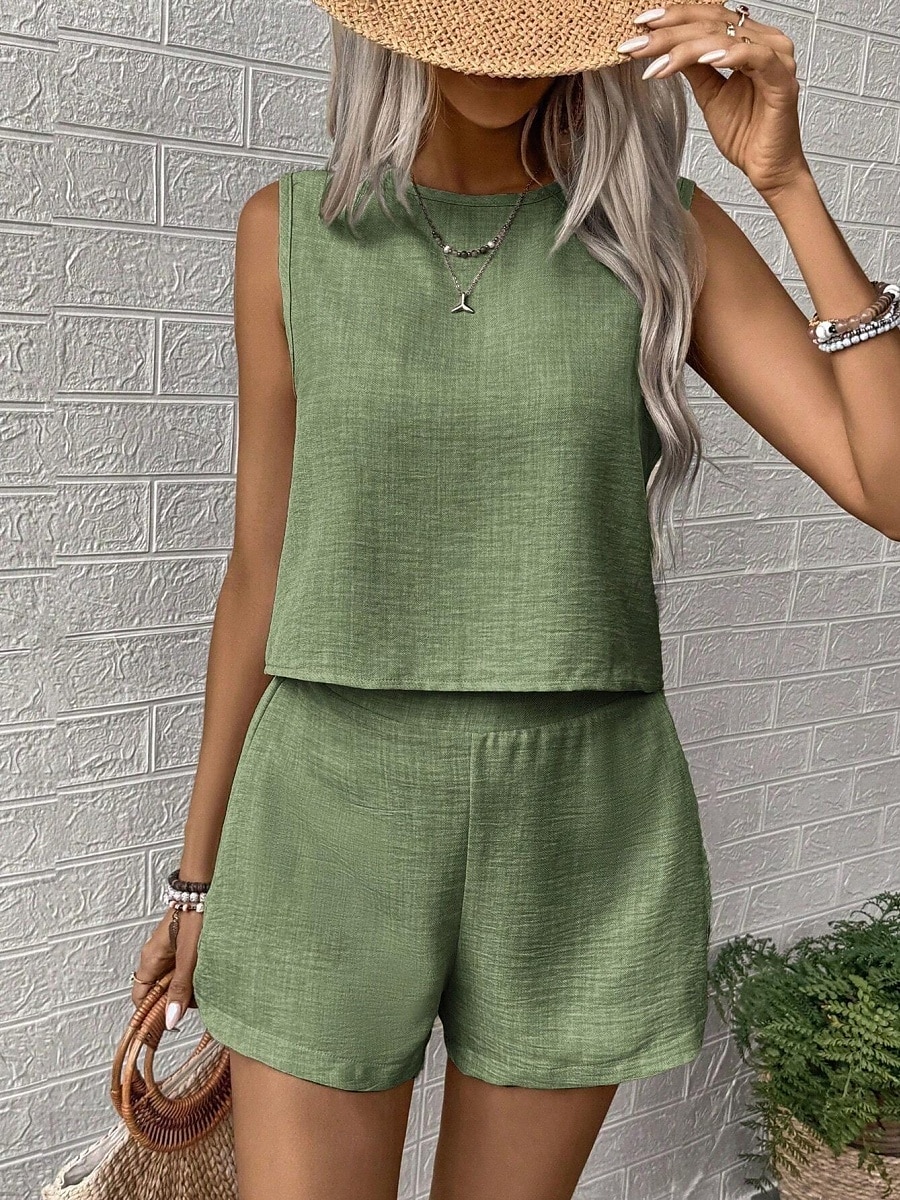 Femmes Mode Quotidien Ensembles inspirés du lin Ensembles deux pièces Débardeur Shorts amples Sans manches Col ras du cou Uni Occasionnel Quotidien Noir Bleu Roi Orange Été Coupe régulière de 2025 ? $31.99 –P14