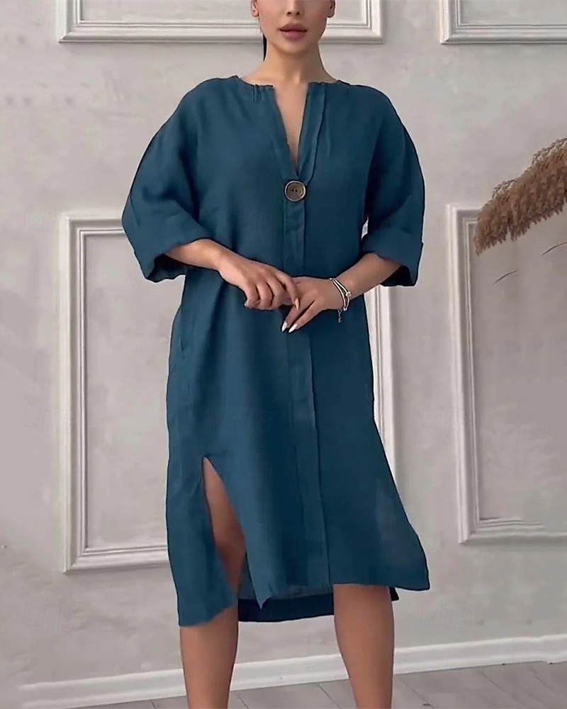 Damen Langes Kleid Maxikleid Leinen-inspirierte Kleider Freizeitkleid Stilvoll Lässig Urlaub Täglich Date Normale Passform Einfach Langarm V Ausschnitt Schwarz Hellgrün Rosa Rote Sommer Frühling 2025 - $26.99 –P11