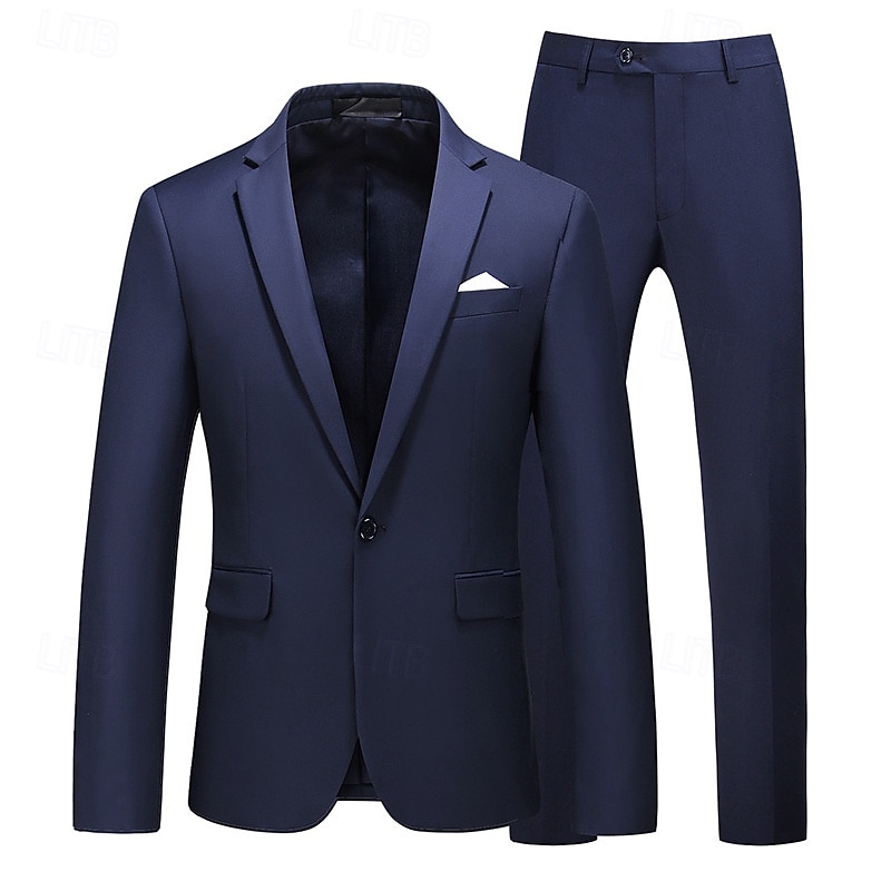 Men's Set Blazer Business Cocktail Party Wedding Party 2 Piece Fashion Casual Spring &  Fall Polyester Solid Color Buttons Pocket Comfortable Single Breasted Blazer Dark Yellow Black White Yellow 2025 - $113.99 –P17