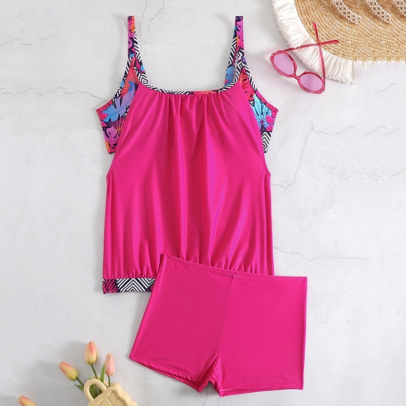 Women's Tankini Two Piece Swimsuit Racerback Swimwear Swimwear Light Pink Black / White Breathable Quick Dry Lightweight Sleeveless - Swimming Surfing Beach Summer Spring Plus Size 2025 - $26.99 –P11