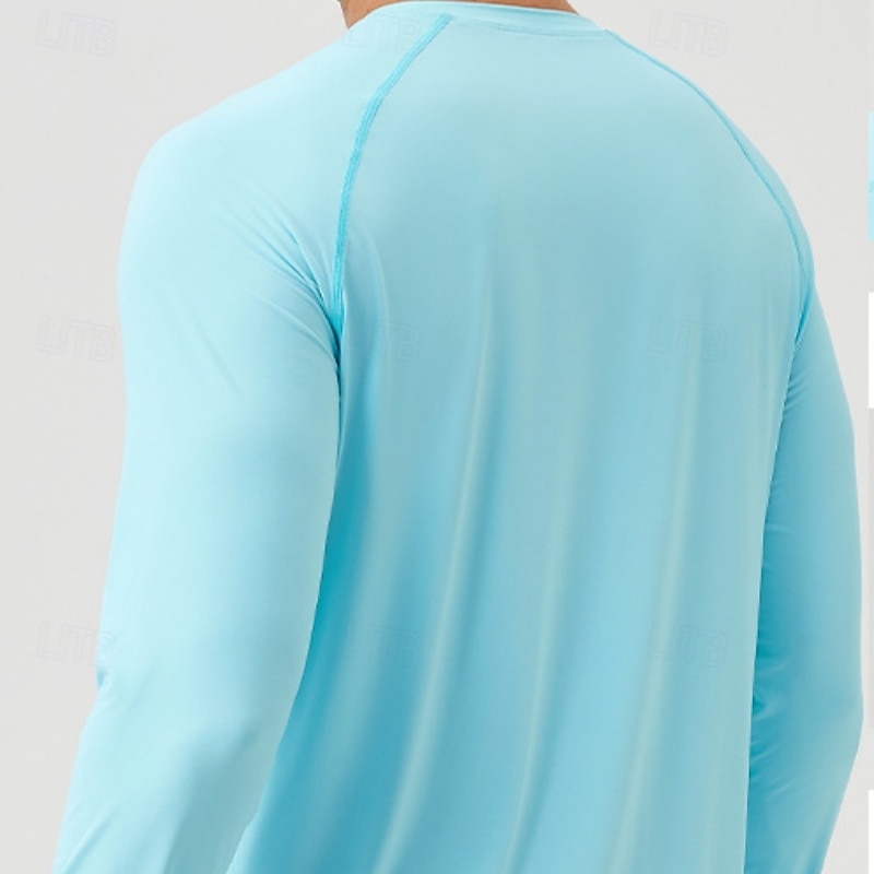Men's Sun Protection T-shirts Tee Long Sleeve Crew Neck Summer Spring Solid Color Active Crewneck Sports & Outdoor Fishing Light Blue Black White Top Tee for Men 2025 - $22.99 –P4