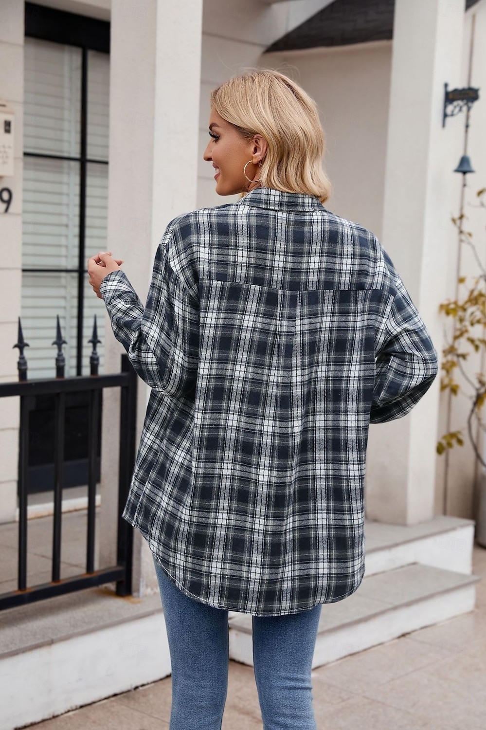 Women's Shirt Boho Shirt Dressy Tops Plaid Casual Boho Long Sleeve Bishop Sleeve V Neck Long Tops Work Daily Going out Pink Dusty Blue Purple Khaki Dark Gray Spring Fall 2025 - $25.99 –P3