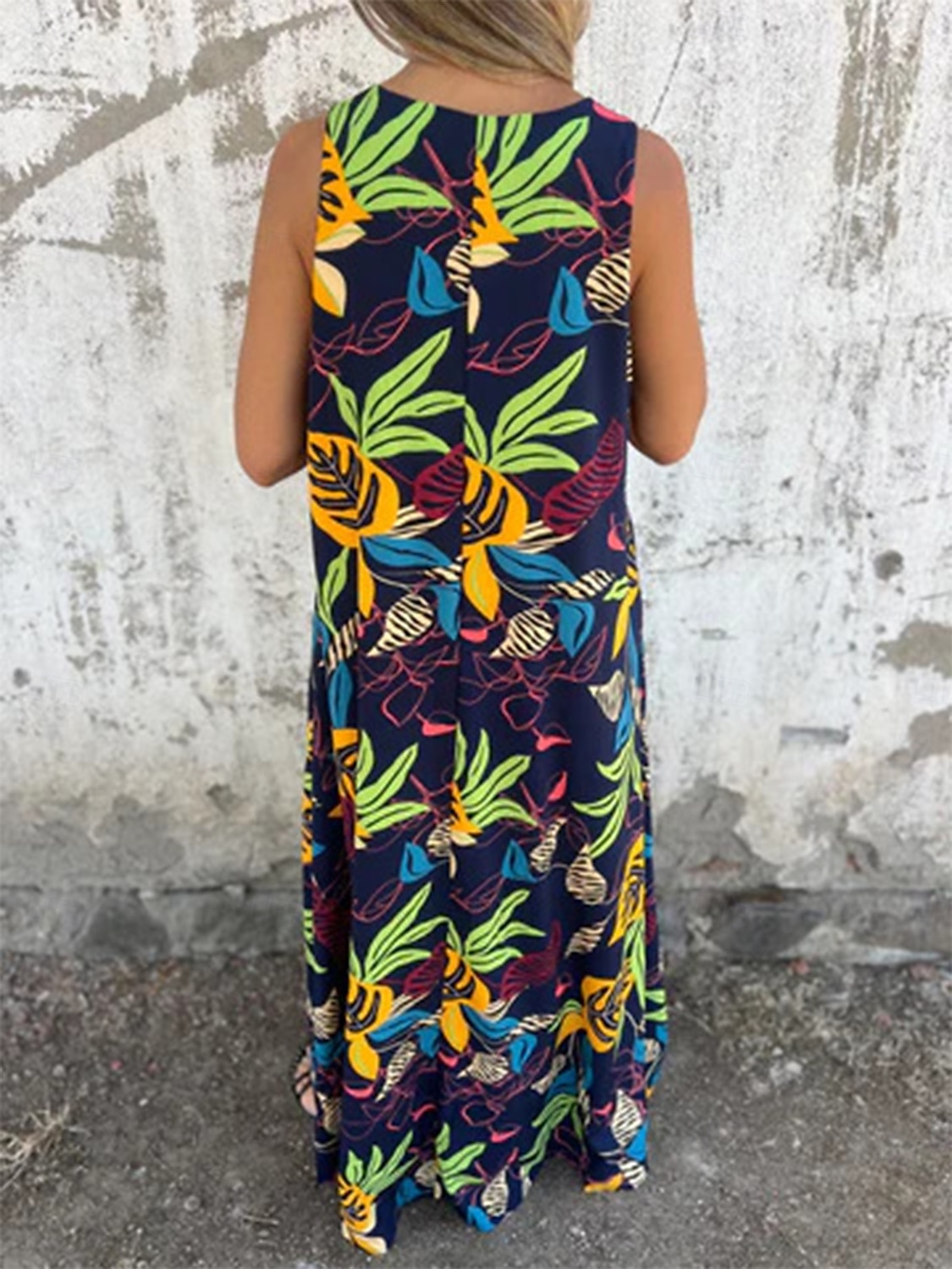 Pentru femei Rochii Midi Rochie casual Rochie A line Stilat Casual Vacanță Zilnic Plajă Fit regulat Floral Frunză Fără manșon În V Albastru Închis Caisă Bej Vară 2025 - $28.99 –P8