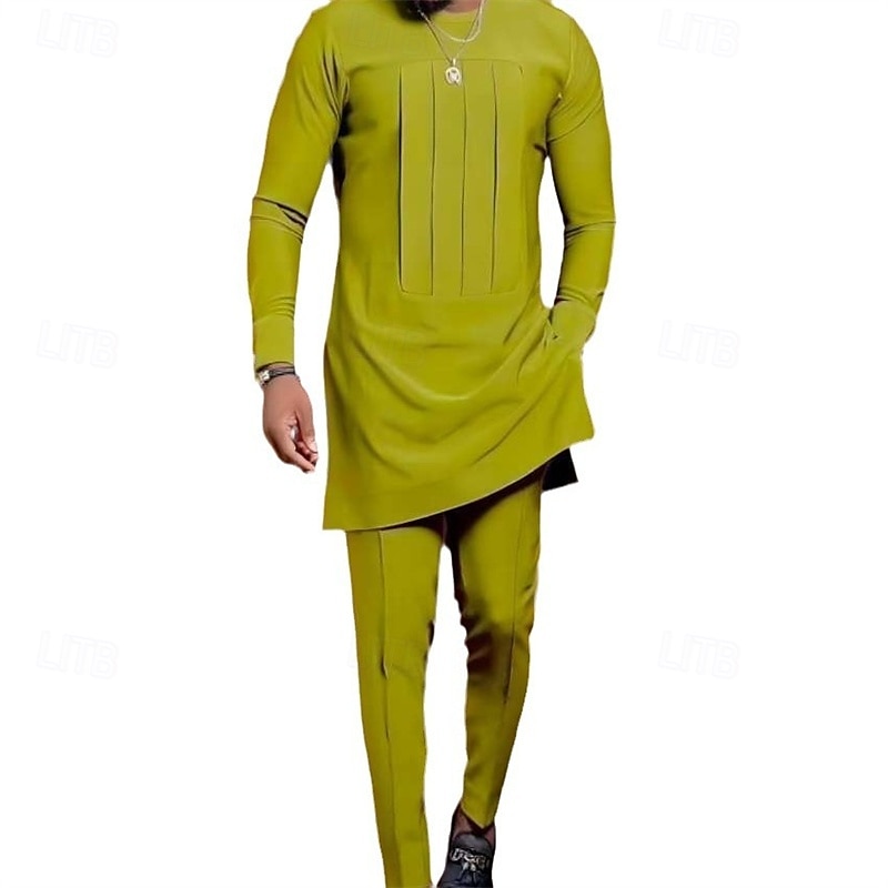 Herr Vardagsklädsel Nattlinne Nattskjorta Uppsättningar 1set Slät Stylish Komfort Hem Dagligen Polyester Andningsfunktion Rund hals Långärmad Vår Höst Grön 2025 - $56.99 –P2