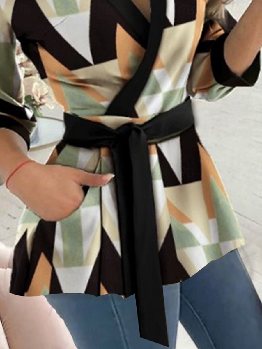 Women's Shirt Blouse Geometric Butterfly Letter Stylish Casual Long Sleeve V Neck Regular Tops Daily Buttons Pocket Black White Blue Green Summer Spring 2025 - $29.99 –P3