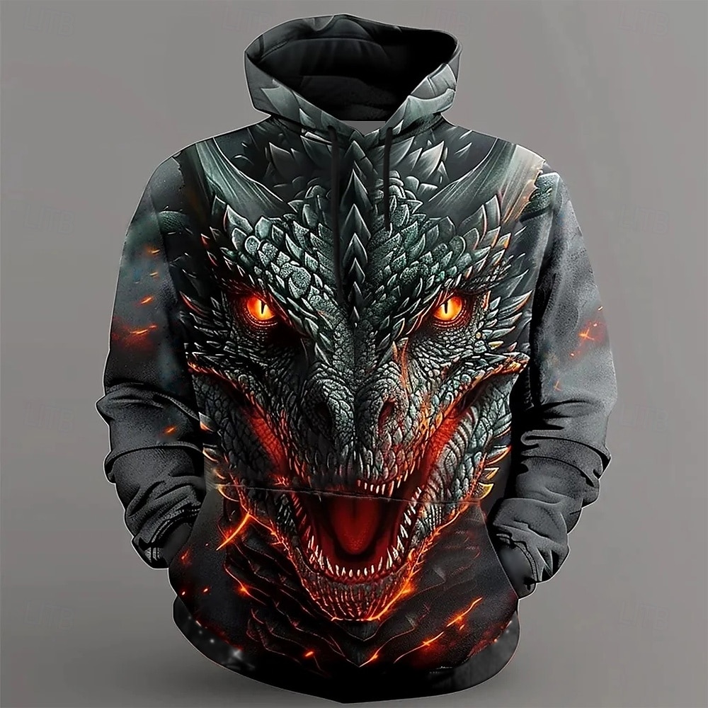 Hombre Dragón Sudaderas Sudadera Abrigos Sudadera con capucha Cuello Barco Fresco Impresión 3D Discoteca Ropa de calle Negro Correa Otoño Invierno Diseñador 2025 - $29.99 –P1