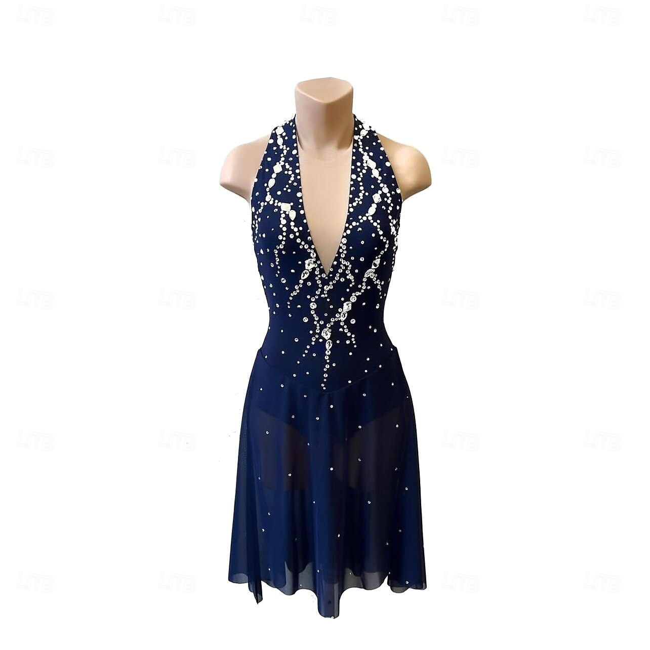 vestito da pattinaggio artistico vestito da pattinaggio su ghiaccio da donna e da ragazza blu navy scuro foro per il pollice tintura a alone alta elasticità abbigliamento da pattinaggio professionale del 2026 a $305.19 –P2