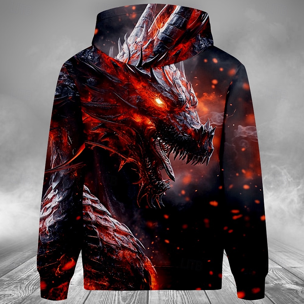 Men's Dragon Hoodies Sweatshirt Outerwear Hooded Sweatshirt Crew Neck Cool 3D Print Club Streetwear Black Drawstring Fall Winter Designer 2025 - $29.99 –P2