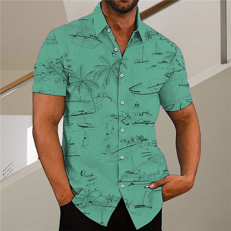 Bărbați Copac de cocos graffiti Plante tropicale Cămașă Cămașă hawaiană Cămașă Aloha Manșon scurt Cămașă Răsfrânt Modă Designer Casual În aer liber Stradă Casual Alb Galben Verde Deschis Imprimeu S M 2025 - $24.99 –P6