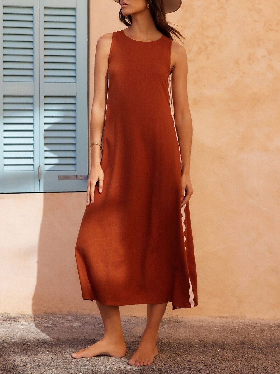 Pentru femei Rochie Maxi Rochie casual Rochii Boho Chic Rochie Tip Maieu Boemia Casual Boho Vacanță Zilnic Plajă Potrivire Largă Simplu Manșon scurt Stil Nautic Roșu-aprins Maro Vară Primăvară 2025 - $35.99 –P1