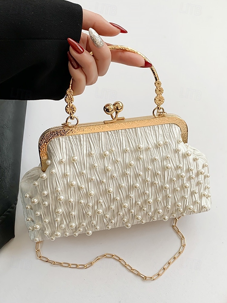 Vintage Pearl Beaded Clutch Bag – Elegant Women's Evening Handbag with Gold Frame and Chain Strap for Weddings, Parties and Formal Events Black White Khaki 2025 - $18.99 –P4