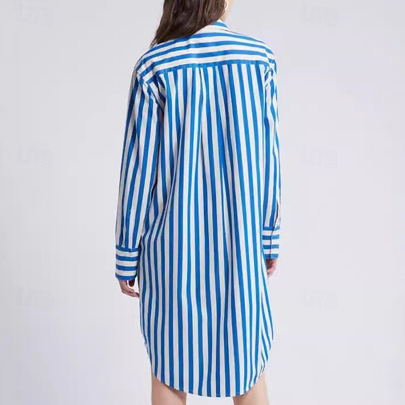 Pentru femei Rochie Mini Rochii Tip Cămașă Rochie casual Rochie de vară Stilat Casual Vacanță Zilnic Dată Fit regulat Dunga Manșon Lung Rever Albastru piscină Vară Primăvară 2025 - $25.99 –P4