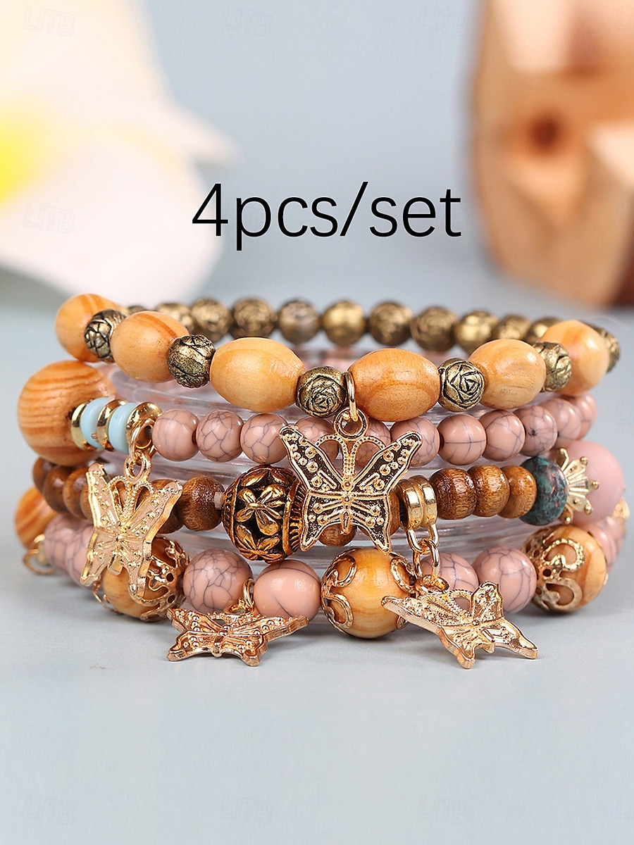 Régies stílus Golyó Divat Személyre szabott Fa Karkötő ékszerek Light Mix / Sárga / Katonai zöld Kompatibilitás Szabadság 2026 - $5.49 –P5