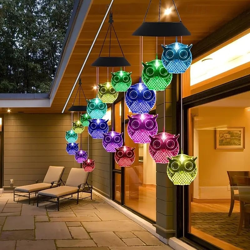 solenergi vindklokker led utendørs strenglys 6led flerfarget engel kolibri ugle sommerfugl form eventyrlys 2026 - $20.99 –P20