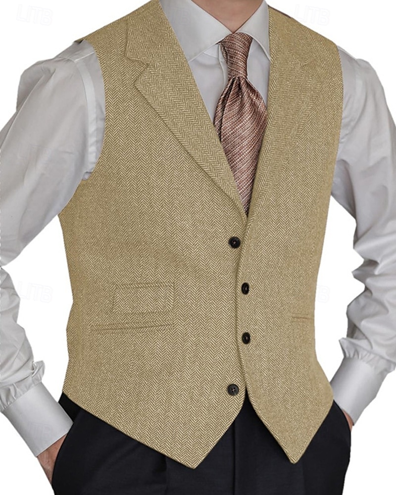 Men's Vest Gilet Vacation Business Daily Date Fashion Casual Spring & Fall Buttons Pocket Polyester Comfortable Plain Single Breasted One-button Lapel Regular Fit Black Red Burgundy Navy Blue Vest 2025 - $41.99 –P8