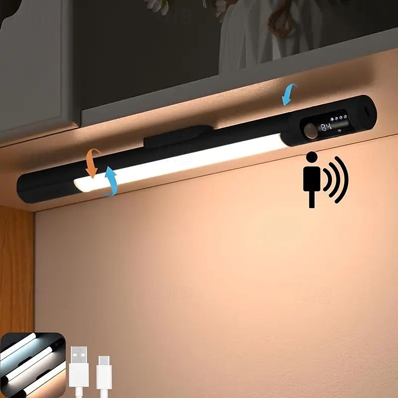 sensor de movimento multifuncional sob a luz do armário - lâmpada noturna recarregável USB regulável de três cores com montagem magnética para iluminação de cozinha, escritório e guarda-roupa de 2025 por $27.99 –P1