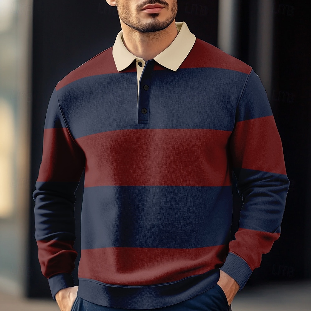 Férfi Csík Rugby Polo Hosszú ujj Pólóingek Galléros ingek Alkalmi Szabadtéri Sportruházat 3D nyomtatás Tavasz Ősz Tél Rubin Medence Barna 2025 - $28.99 –P4