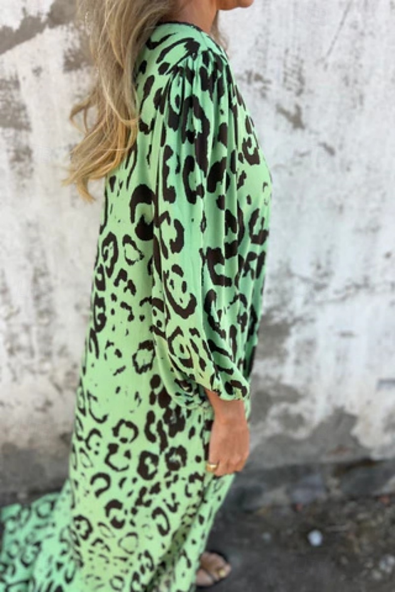 Dámské Maxi šaty Volnočasové šaty Boho Chic šaty Čechy Na běžné nošení Cikánský Dovolená Denní Plážové Volný Leopard 3/4 délka rukávu Do V Vodní modrá Trávová zelená Léto Jaro 2025 - $23.99 –P5