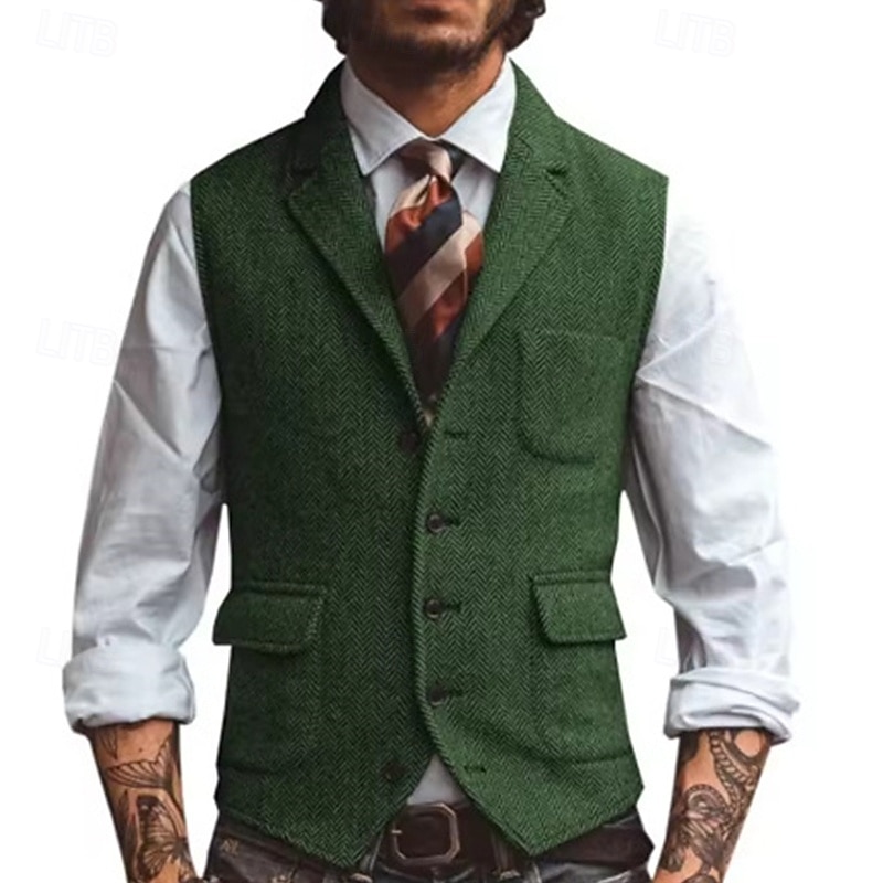 בגדי ריקוד גברים וסט Gilet חופשה יומי פגישה (דייט) אופנתי יום יומי קיץ & אביב כפתורים כיס פוליאסטר נוח אחיד חזה יחיד כפתור יחיד דש רגיל כסף חום כהה שחור שמפניה אֵפוֹד 2025 - $35.99 –P6