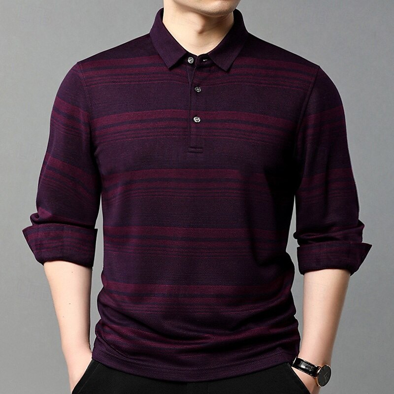 Men's Wool Lyocell Blend Business Casual Classic Long Sleeve Vintage Fashion Striped Buttons Spring Fall Dark Red Dark Green 2025 - $68.99 –P9
