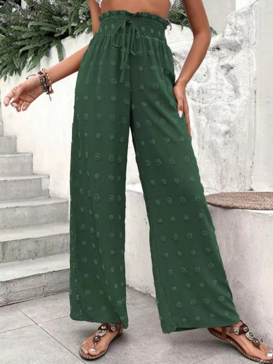 Damen Breites Bein Chinesisch Chino Modisch Strassenmode In voller Länge Hoher Taillenbund Glatt Elastischer Bund Jacquard Bequem Weich Komfortabel Mikro-elastisch Outdoor Strasse Rosa Grün Khaki 2025 - $24.99 –P4
