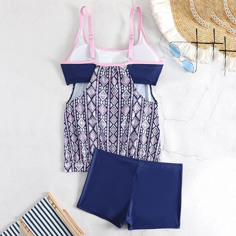 Women's Tankini Two Piece Swimsuit Racerback Swimwear Swimwear Light Pink Black / White Breathable Quick Dry Lightweight Sleeveless - Swimming Surfing Beach Summer Spring Plus Size 2025 - $26.99 –P6