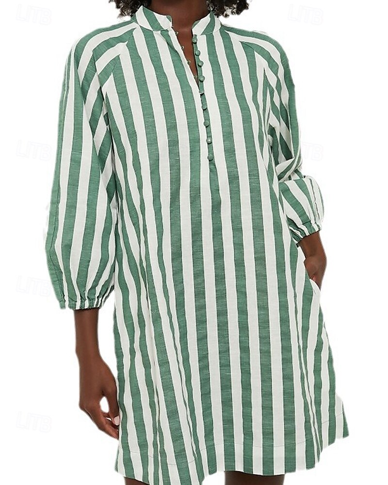 Femme Mini robe Robe chemise Robe casual Robe d'été mode Décontractées Vacances du quotidien Rendez-vous Standard marinière Manches 3/4 Col V Rose Claire Vert Eté Printemps de 2025 ? $24.99 –P1