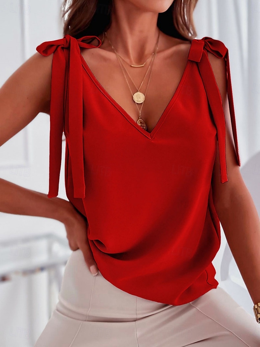 Dame Cami Top Ensfarget Stilren Casual Ermeløs Stroppe Vanlige Topper Daglig Svart Hvit Rød Sommer 2025 - $16.99 –P7