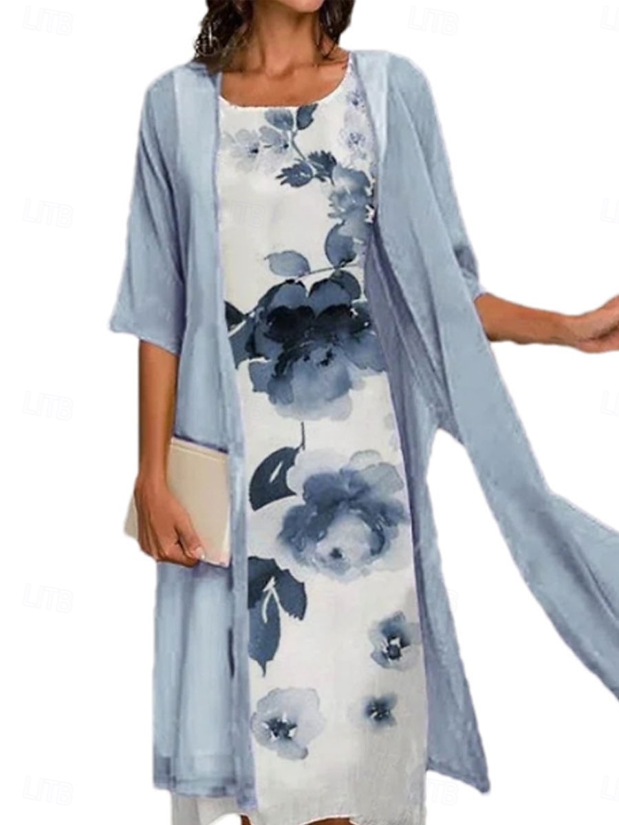 Pentru femei Set de rochii Rochie casual Elegant Modă Floral Imprimeu Asimetric Rochii Midi Manșon Lung Stil Nautic În aer liber Vacanță Albastru piscină Mov Albastru Închis Vară Primăvară Fit regulat 2025 - $36.99 –P4
