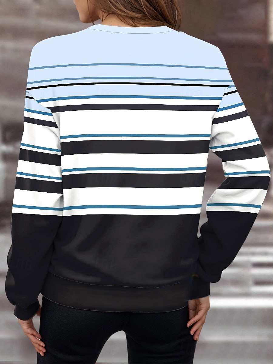 Dame Zip Up sweatshirts Geometrisk Stripet Fritid Langermet Crew-hals Vanlige topper Gate Hverdag Glidelås Trykt mønster Blå Høst Vinter 2025 - $27.99 –P2