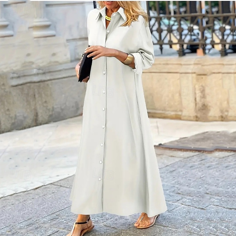 Damen kleid lang blusenkleid Casual kleid Sommerkleid Stilvoll Brautkleider schlicht Urlaub Täglich Verabredung Regular Fit Glatt Langarm Kargen Schwarz Weiß Rote Purpur Sommer Frühling 2025 - $26.99 –P3