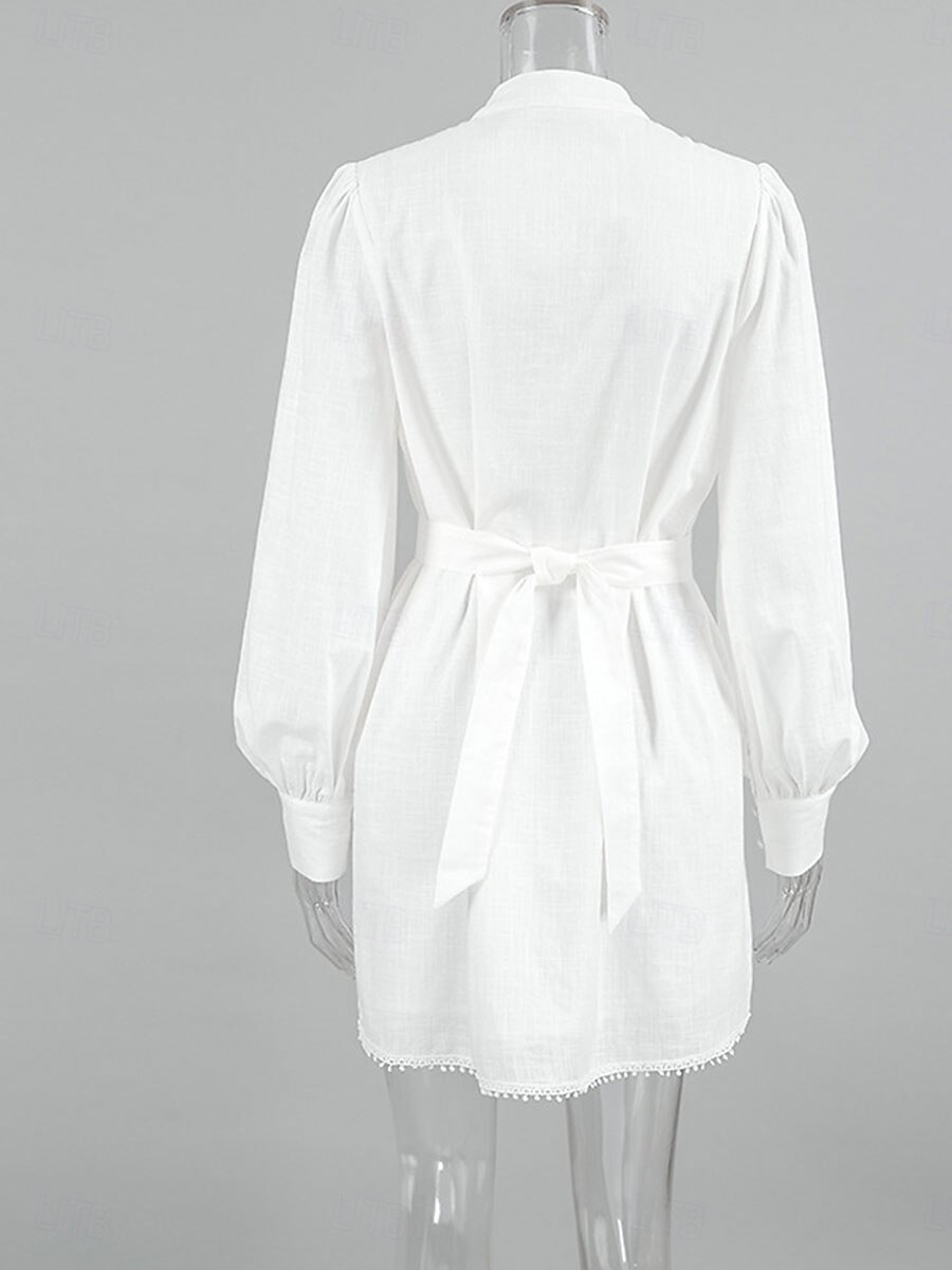 Femmes Mini Robe Robes inspirées du lin Robe en coton et lin Robe trapèze Élégant Basique Occasionnel Vacances Soirée Travail Coupe régulière Uni manche longue Col haut Blanche Été Printemps Automne de 2025 ? $38.99 –P9