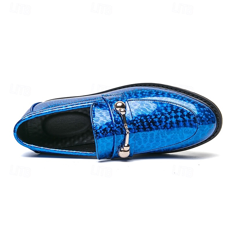 mocassini da uomo in similpelle blu metallizzata con catena dorata decorativa – scarpe slip-on alla moda per occasioni formali e da festa del 2025 a $46.99 –P6