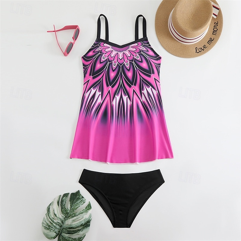 Dames Tankini Tweedelig zwempak V-hals Racerback Zwemkleding Zwemkleding Oranje Groen Ademend Sneldrogend Lichtgewicht Mouwloos - Zwemmen Surfen Strand Zomer Lente Grote maten 2025 - $25.99 –P11