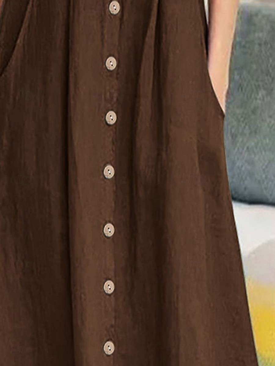 Damen Langes Kleid Maxikleid Leinen-inspirierte Kleider Baumwoll-Leinenkleid Hawaiianisch Normale Passform Einfarbig Kurzarm V Ausschnitt Dunkelbraun Weinrot Weiß Sommer Frühling 2025 - $26.99 –P3