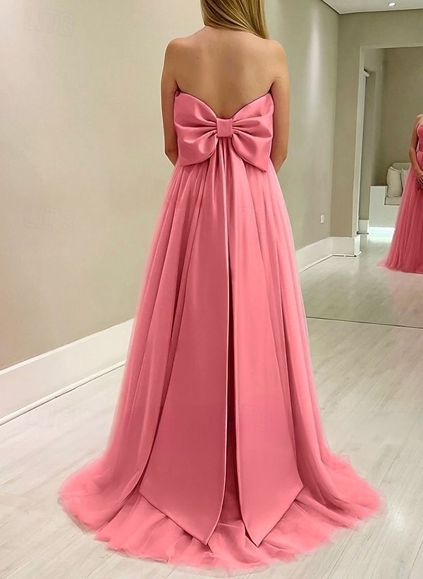 Linha A Vestidos de baile Elegante Vestido Formal Baile de Formatura Cauda Escova Sem Manga Sem Alças Cinto / Faixa Cetim com Laço(s) Pregas Franzido 2025 de 2025 por $158.99 –P2