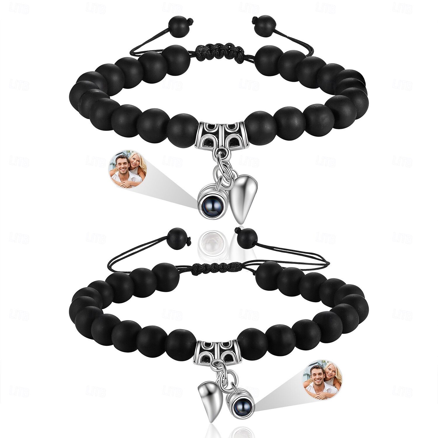 Ett Par Anpassade Eleganta Pararmband Anpassad Bröllopsgåva för Par Inbäddade med Projektionsstenar. Armbanden Har Magnetiska Stenar som Gör att De Kan Foga Samman 2025 - $41.99 –P9