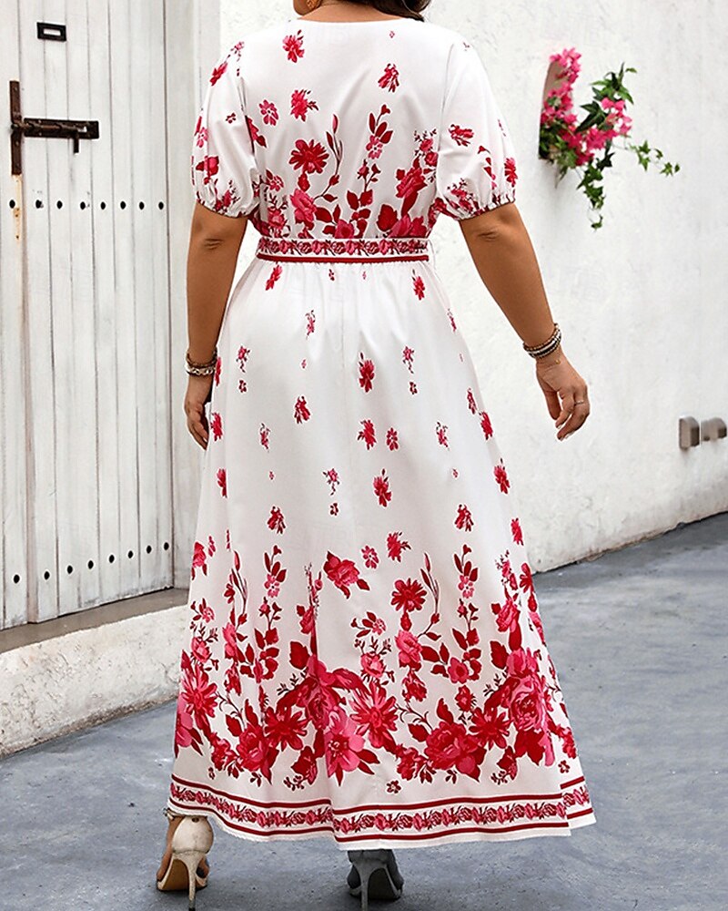 Femme robe longue Robe casual Robe Trapèze Robe d'été robe boheme Elégant Hawaïen mode Vacances du quotidien Rendez-vous Standard Floral Manche Courte Col V Blanche Eté de 2025 ? $28.99 –P3