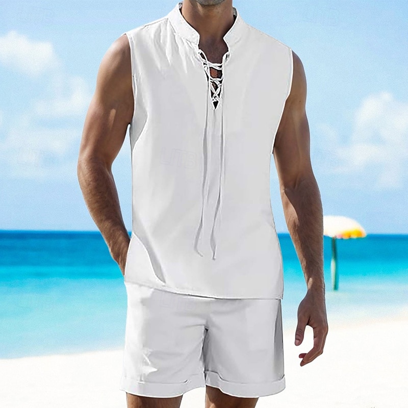 Per uomo 2 pezzi Completo di camicia Set estivo Set abbinati Abbigliamento mare Liscio Da mare Giornaliero Nero Bianco Blu marino Cachi Senza maniche Colletto Estate Abbigliamento del 2025 a $34.99 –P2