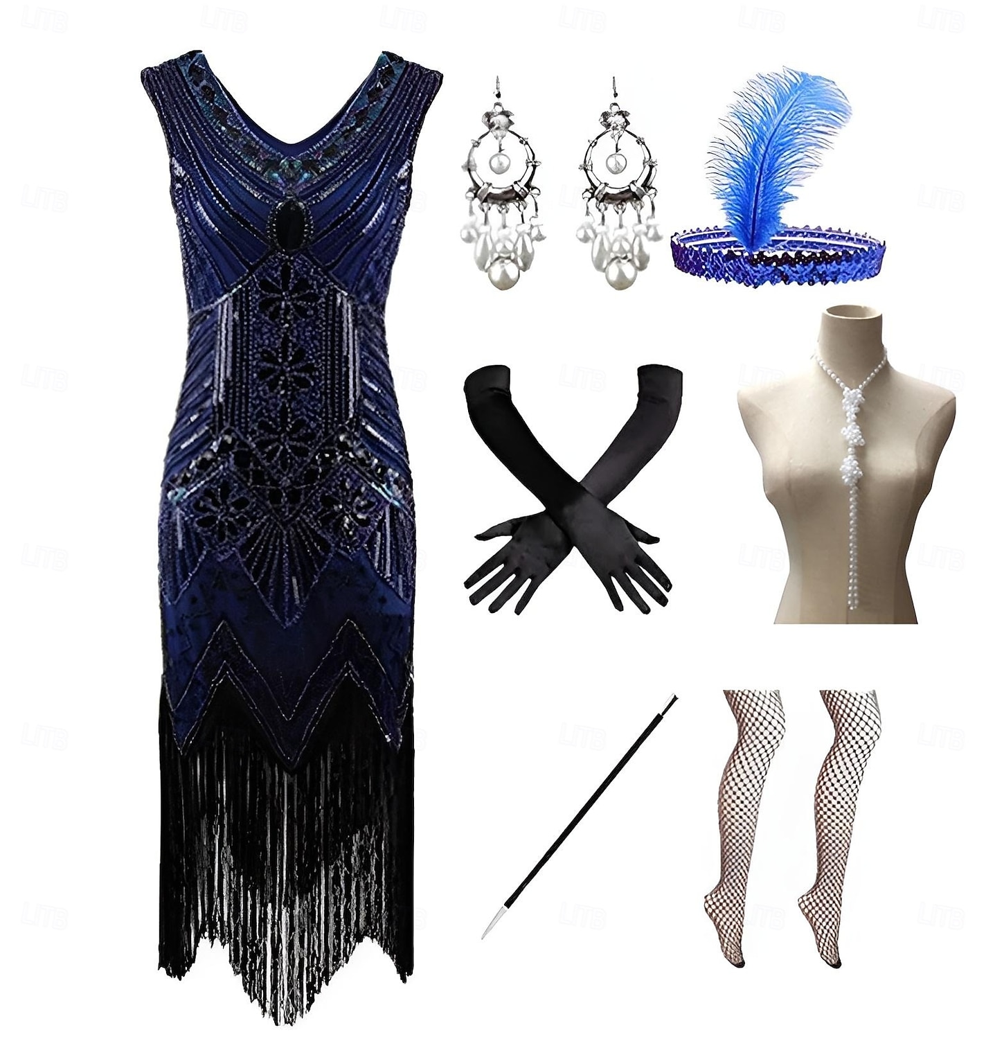 De livlige 20-årene 1920-tallet Cocktail Kjole Knelengde Flapper kjole Kjoler Drakter Ermeløs Den store Gatsby Charleston Store størrelser Dusk Fjær V-hals Kostyme Dame Karneval Nytt År Maskerade 2025 - $55.99 –P10